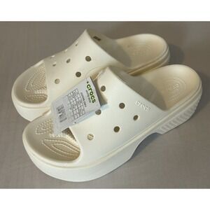 Crocs Stomp Platform Sandals Womens 11 White Casual Summer Slide Shoes NWT